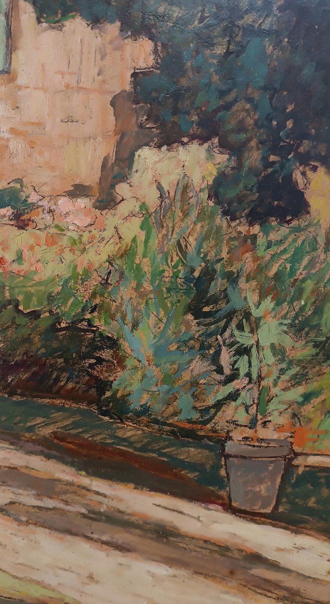 Early 20th Century Painting Glimmer Of Garden-photo-2