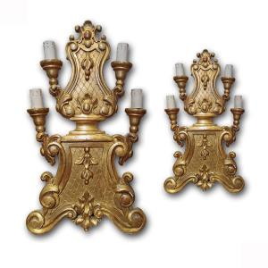 Mid 18th Century Pair Of Golden Wood Candlesticks