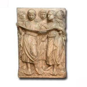 End Of The 19th Century Singing Angels, Plaster Bas-relief By Luca Della Robbia 