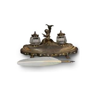 First Half Of The 19th Century Silver-plated Bronze Writing Inkstand