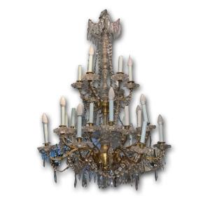 Mid 19th Century Bronze Chandelier With Crystals