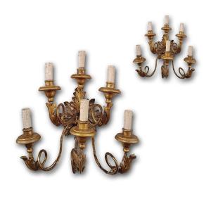 End Of The 18th Century Pair Of Wood And Golden Iron Appliques