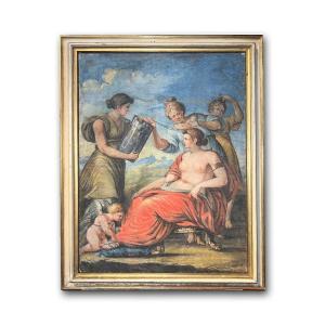 Second Half Of The 18th Century Tempera On Canvas Venus Bathing