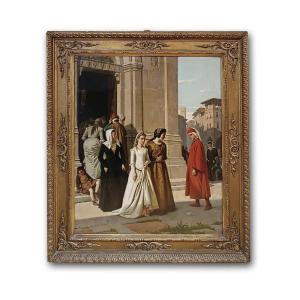 Second Half Of The 19th Century Dante And Beatrice Painting By Raffaele Sorbi 