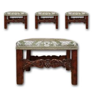 Late 17th Century Four Louis XIV Walnut Stools 