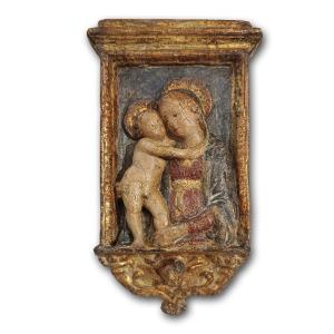 Late 16th Century Plaster Icon Of Madonna With Child 