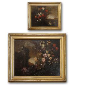 PAIRE DE TABLEAUX TRIOMPHE DE FLEURS FIN DU 17ème SIÈCLE