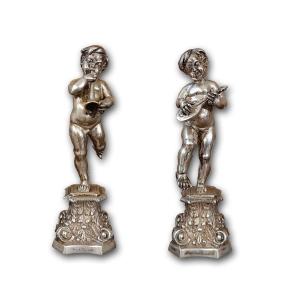 Second Half Of The 19th Century Pair Of Silver Cupids 