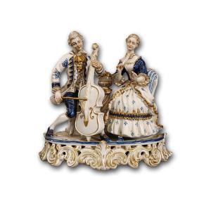 GROUPE DE SCULPTURE EN PORCELAINE “SCÈNE MUSICALE” FIN 19ème SIÈCLE