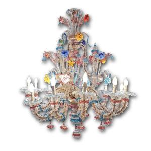 Late 19th Century Multicoloured Murano Glass Chandelier