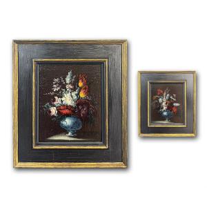 End Of The 17th Century Pair Of Paintings With Flower Vases