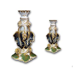 First Half Of The 19th Century Pair Of Porcelain Candlesticks