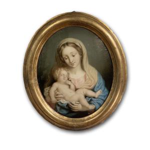 VIERGE ET L'ENFANT SUR VERRE 19ème SIÈCLE