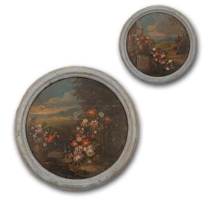 19th Century Pair Of Round Paintings 