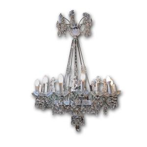 Early 19th Century Chandelier In Crystal And Porcelain 