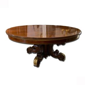 Early 19th Century Charles X Oval Table In Solid Mahogany 