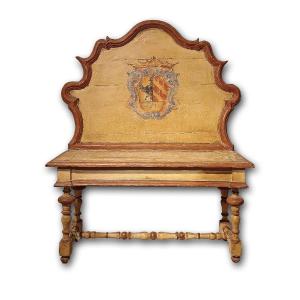 Painted Small Bench With Coat Of Arms Second Half Of The 18th Century