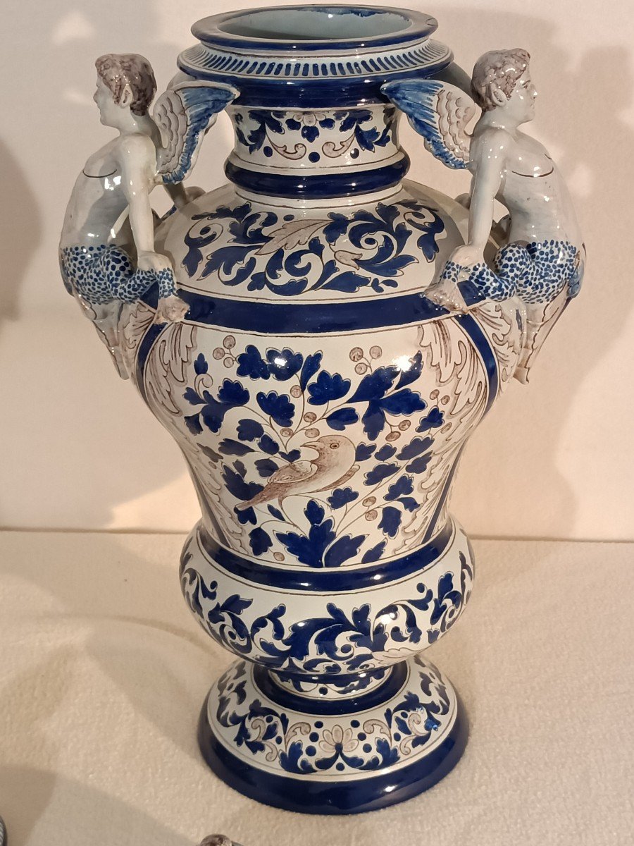 Montagnon - Important Pair Of Covered Pots In Nevers Earthenware Signed 19th Century-photo-2