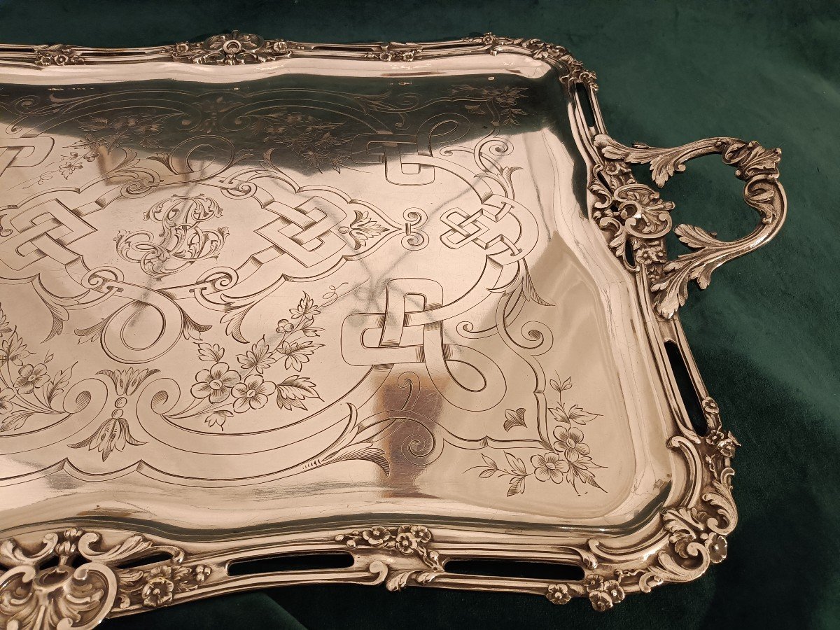 Important Silver Metal Serving Tray 80 Cm-photo-2