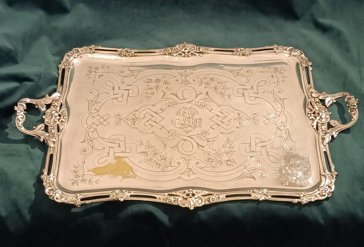 Important Silver Metal Serving Tray 80 Cm