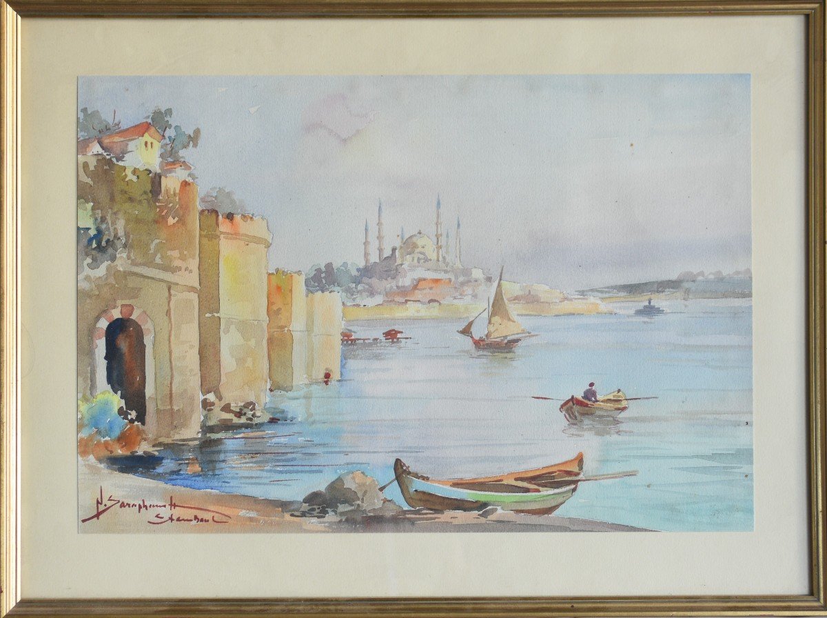 Nikolaï Saraphanoff (russian 19th - 20th Centuries) - Orientalist Watercolor From Istanbul-photo-2
