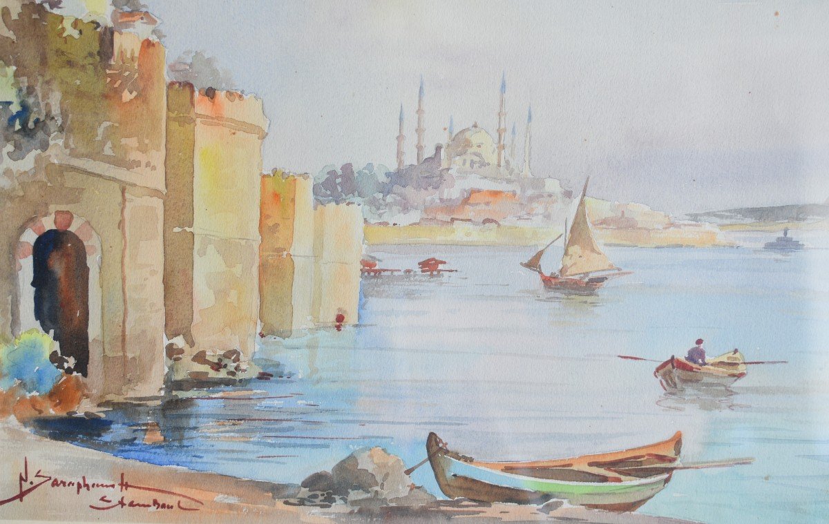 Nikolaï Saraphanoff (russian 19th - 20th Centuries) - Orientalist Watercolor From Istanbul