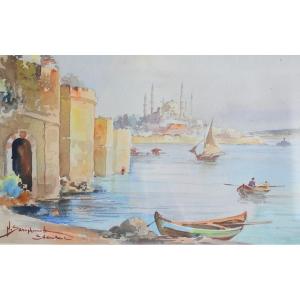 Nikolaï Saraphanoff (russe 19e - 20e Siècles) - Aquarelle Orientaliste  d'Istamboul