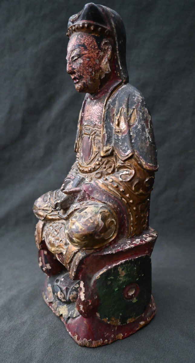 Buddha In Polychrome Wood From Burma - 18th Century-photo-2