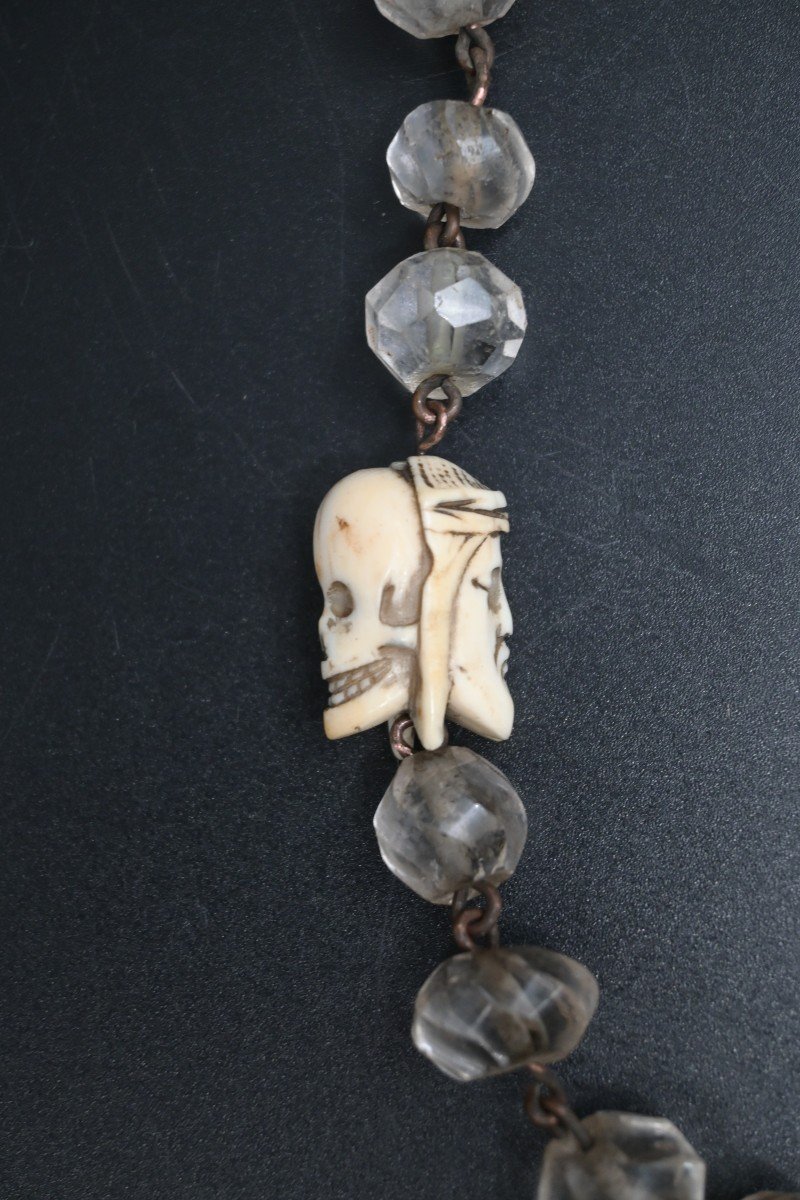 Châtelaine / Exceptional Rosary, La Roche Crystal, Coral And 2 Memento Mori From 18th Century-photo-4