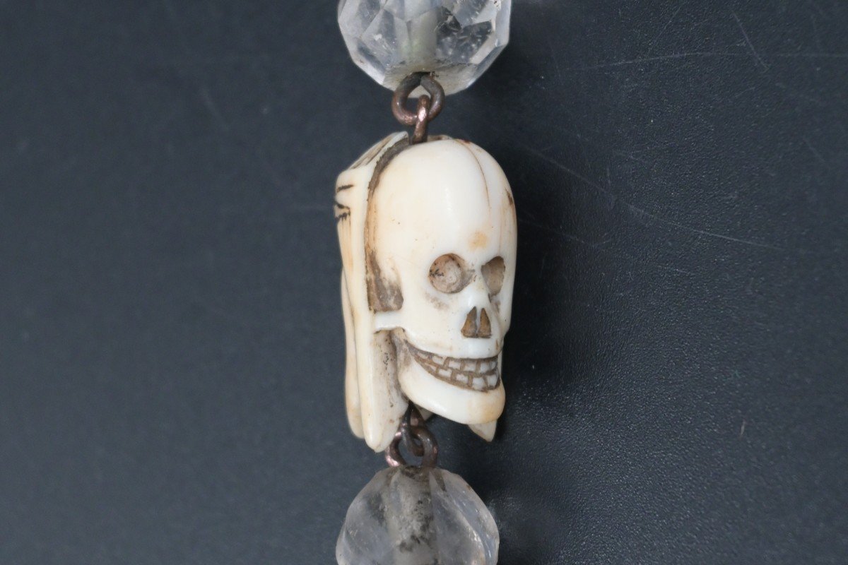 Châtelaine / Exceptional Rosary, La Roche Crystal, Coral And 2 Memento Mori From 18th Century-photo-6