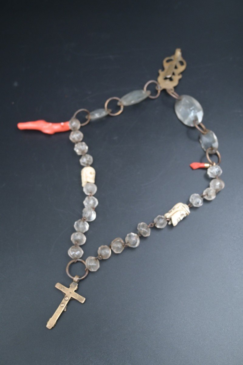 Châtelaine / Exceptional Rosary, La Roche Crystal, Coral And 2 Memento Mori From 18th Century-photo-7