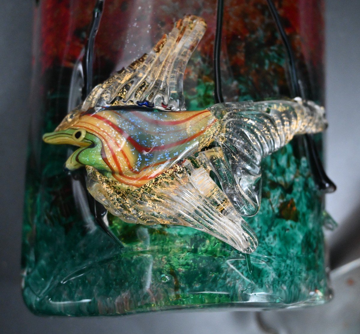 Paire d'Appliques Poissons d'Aquarium En Verre De Murano Par Alfredo Barbini-photo-2