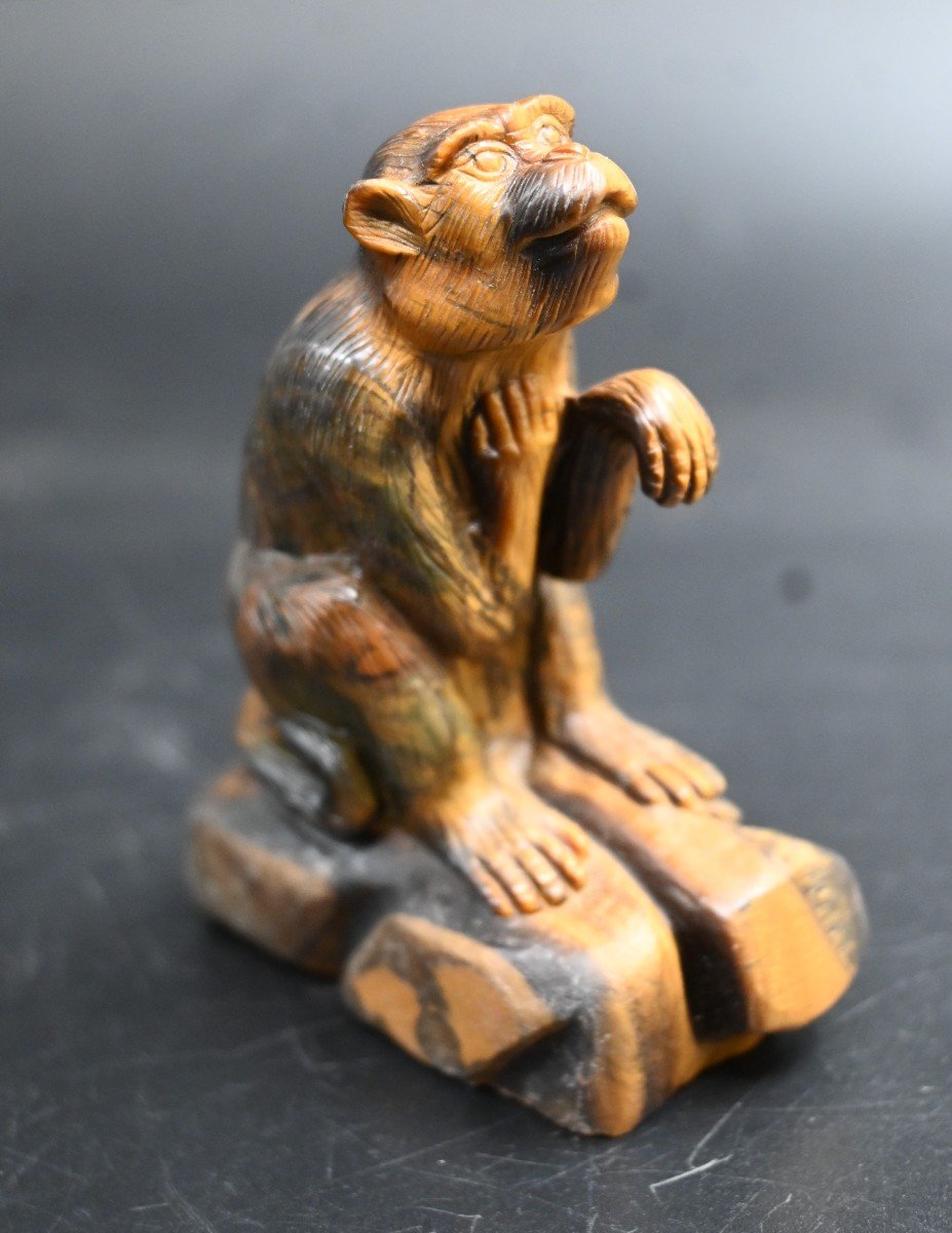 Figurine Of A Monkey Carved In  Eye Of The Tiger (stone)