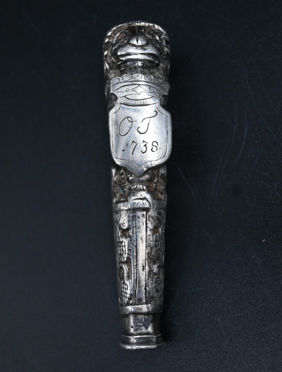 Manche De Couteau En Argent 17éme siecle , Daté 1738-photo-2