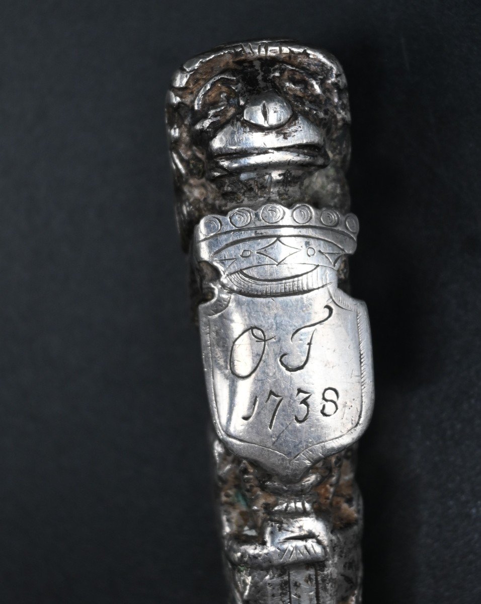 Manche De Couteau En Argent 17éme siecle , Daté 1738-photo-1