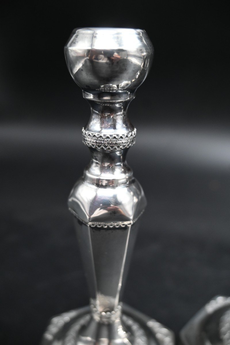 Pair Of Jewish Candlesticks In Sterling Silver-photo-4