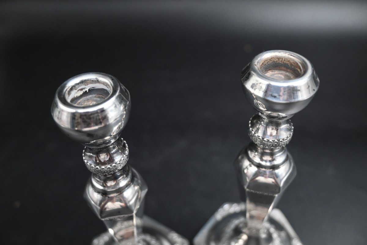 Pair Of Jewish Candlesticks In Sterling Silver-photo-1