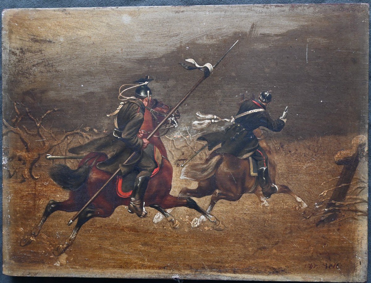 Christian Sell, German Military Painting, On Panel, 19th Century-photo-2