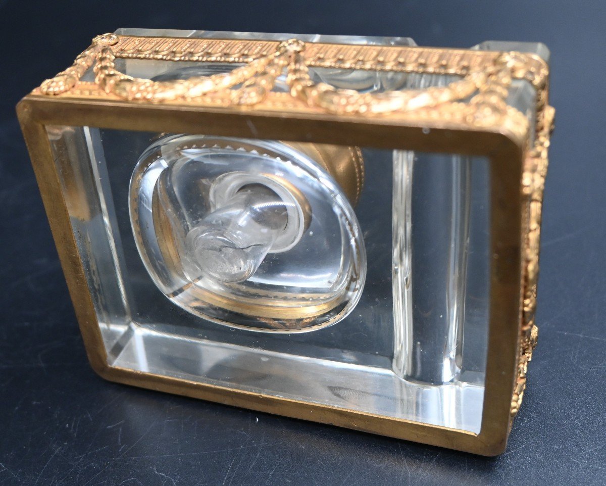 Inkwell In Gilt Bronze And Crystal-photo-3