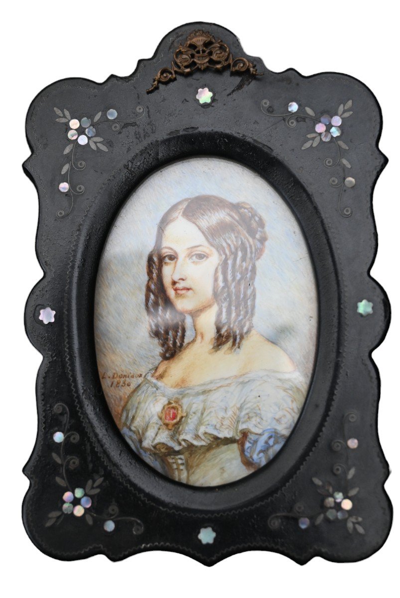 Paire De Miniatures, 1ère Reine De Belgique, Louise d'Orléans, 1830-photo-3