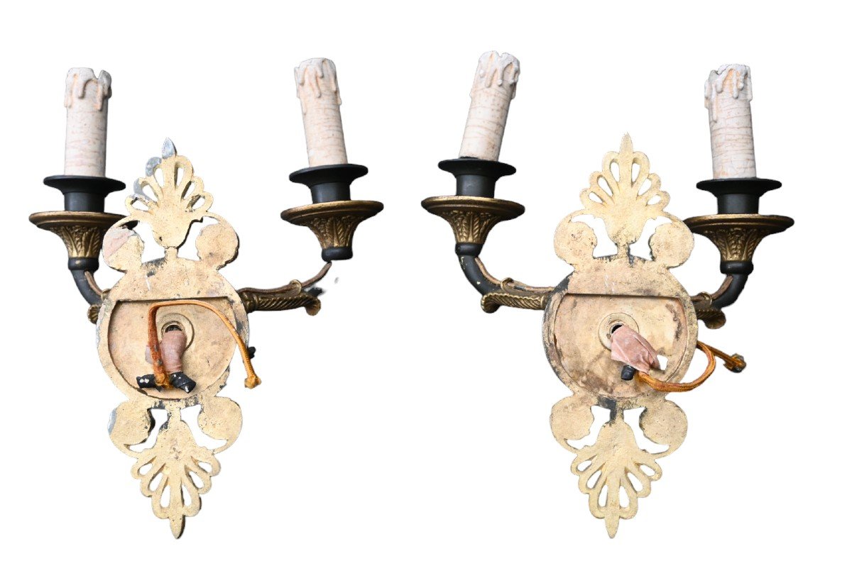 Pair Of Empire Sconces In Gilt And Patinated Bronze-photo-3