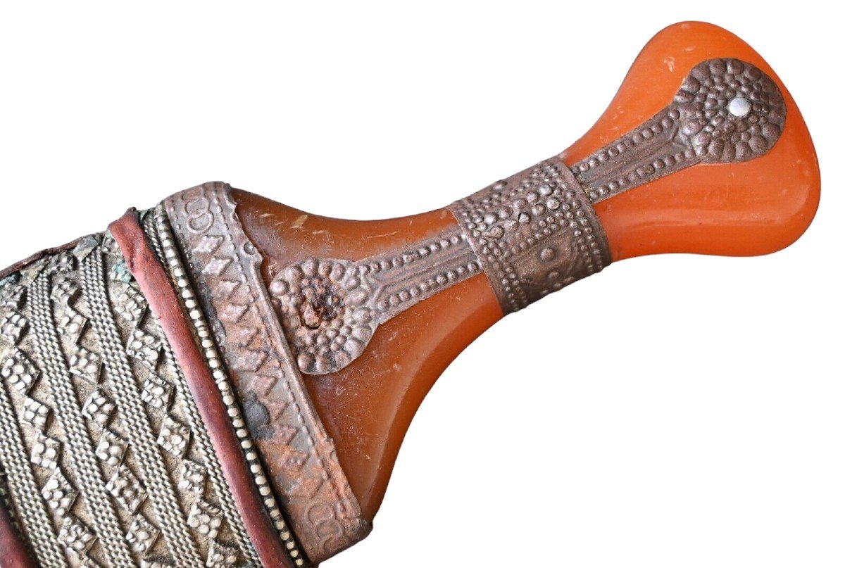 Antique Rare Yémen Khanjar Couteau Jambiya Avec Poignée En Ambre-photo-2