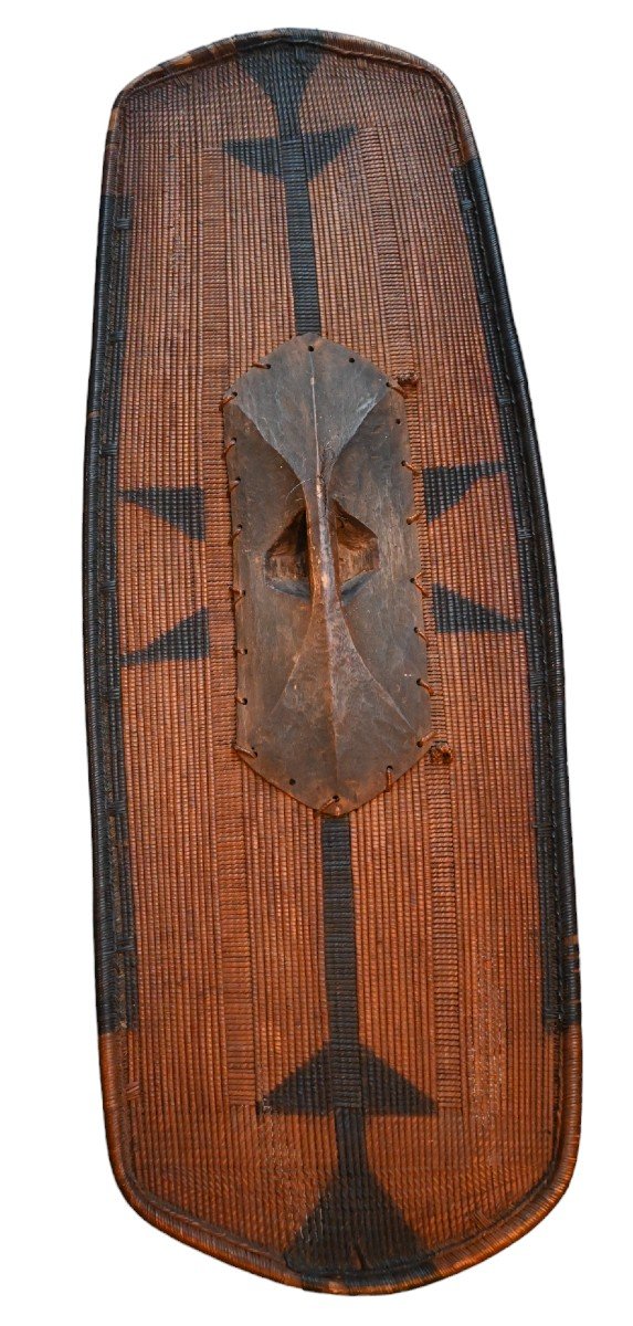 Antique African Fiber War Shield From The Ngbandi Tribe, Ubangi (dr Congo)-photo-1