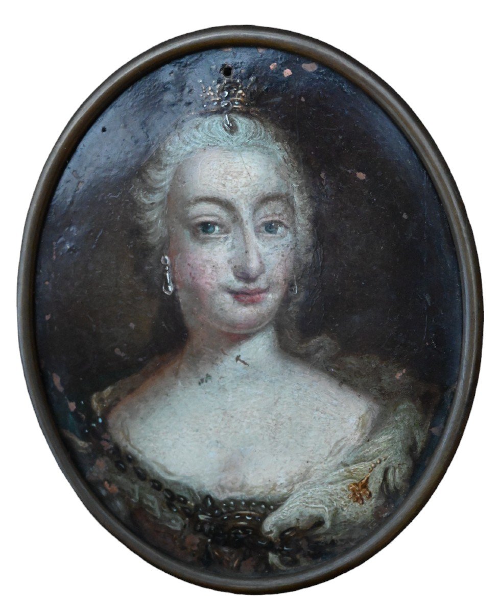 Painting, 18th Century Portrait Of Empress Maria Theresa Of Austria Painted On Copper