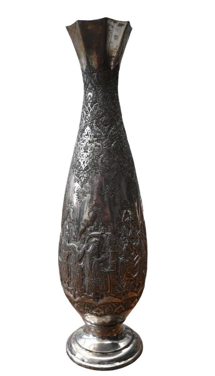 Musée Qualité Antique Islamique Qajar Indo-persan Vase En Argent-photo-2