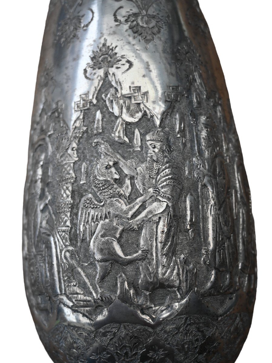 Museum Quality Antique Islamic Qajar Indo-persian Silver Vase-photo-1