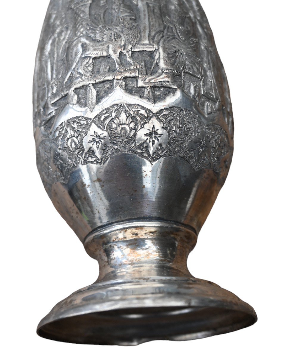Museum Quality Antique Islamic Qajar Indo-persian Silver Vase-photo-5