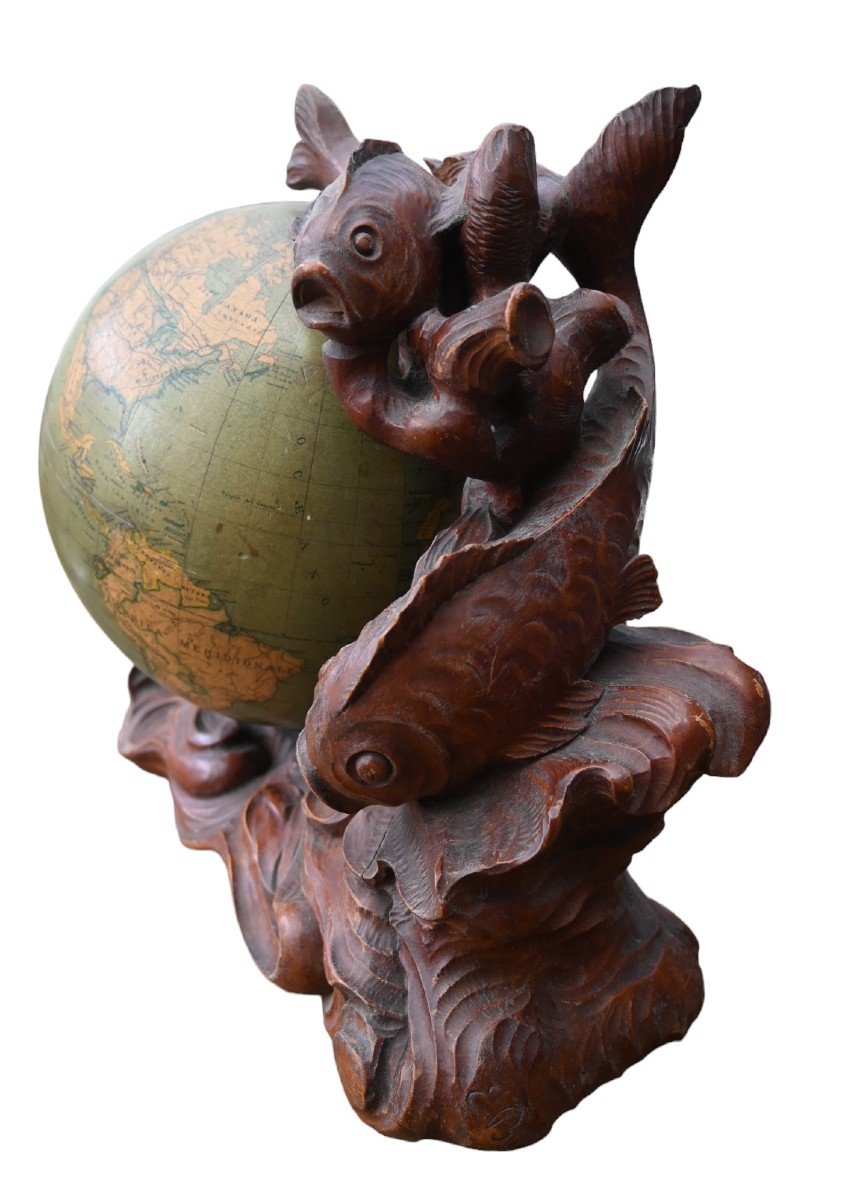 Globe Terrestre Italien G.b. Paravia & C, Statue Sculptée 1946-photo-3