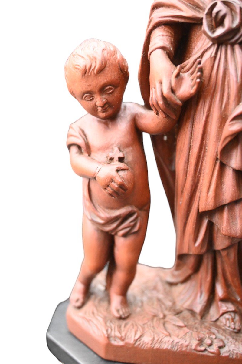 Statue De La Madone Avec l'Enfant En Buis Sculpté 19éme Siécle-photo-2