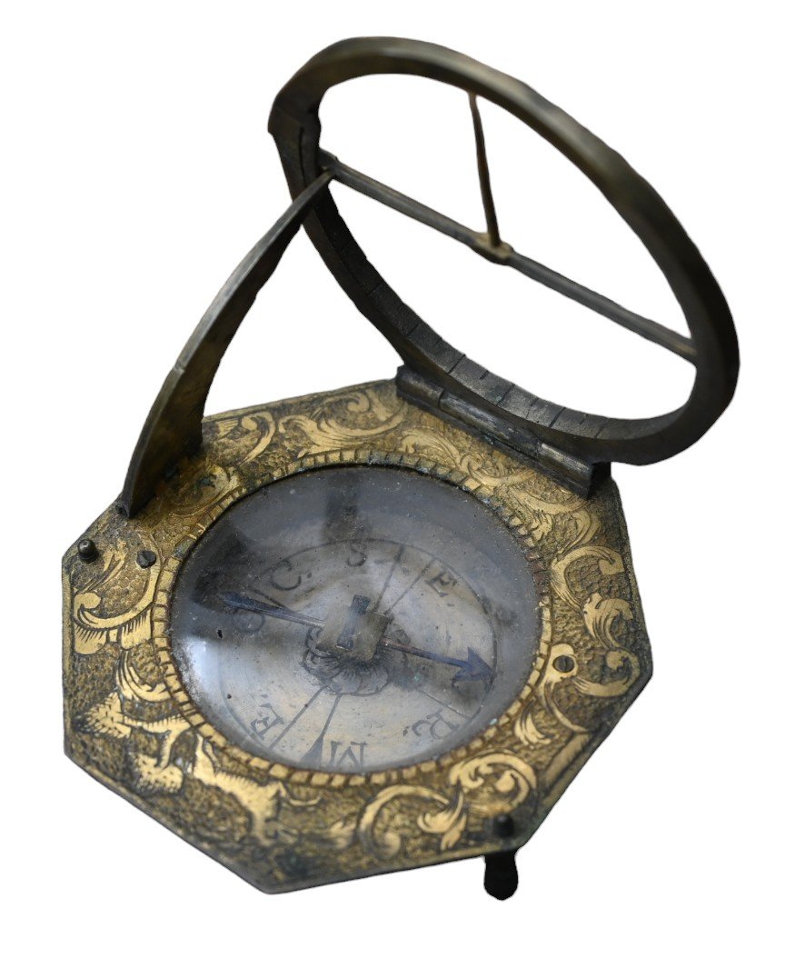 Pocket Sundial And Brass Compass By Andreas Vogler (1730-1800) Bratislava-photo-3